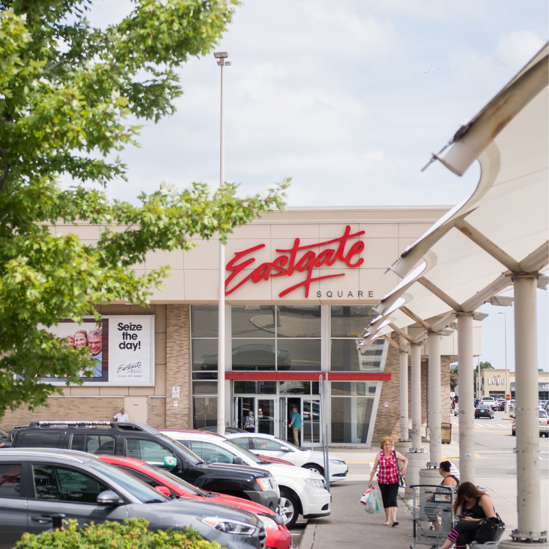 Eastgate Square store front, with front parking lot